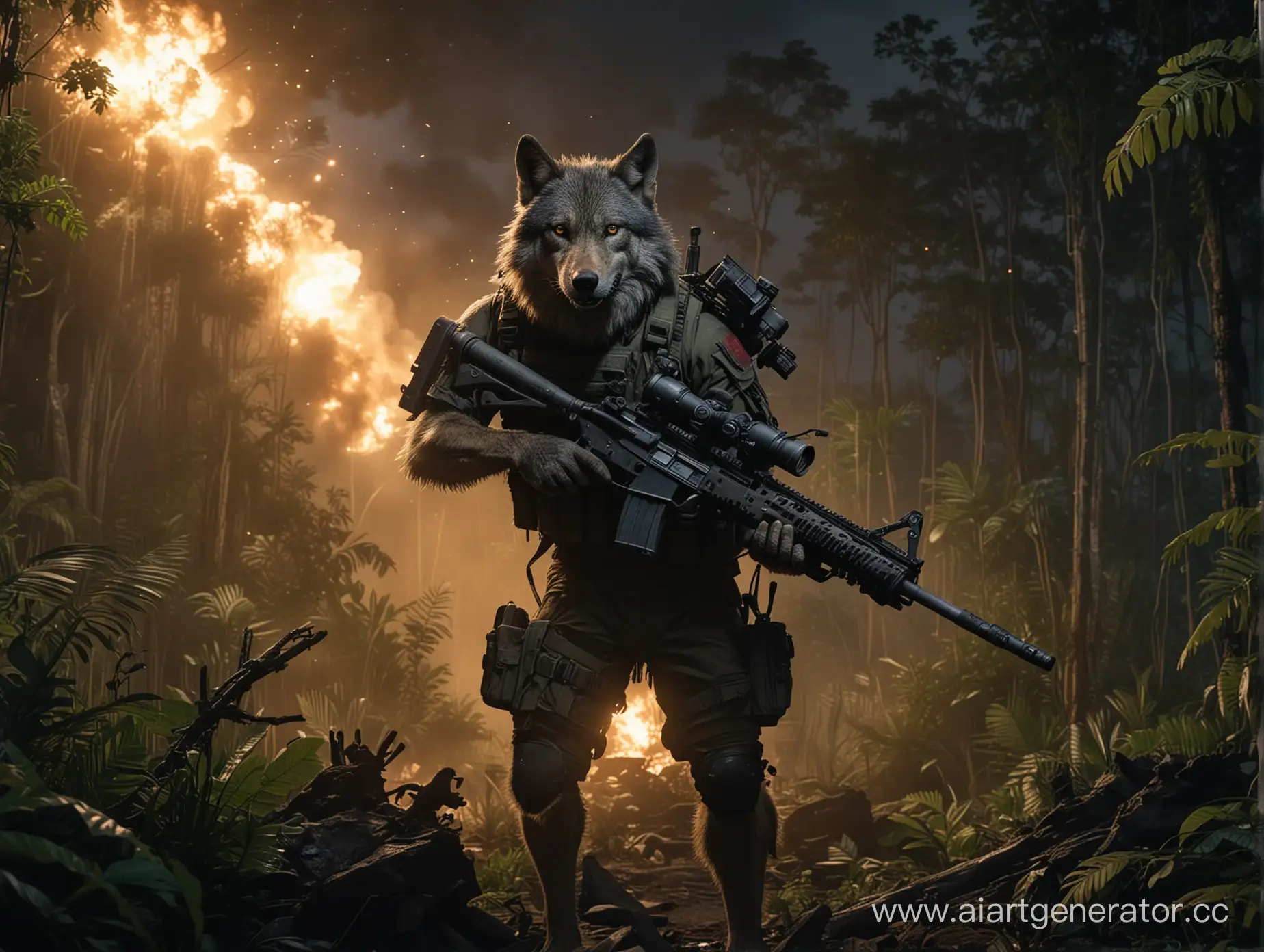 Night-Jungle-Sniper-Wolf-Amid-Explosions