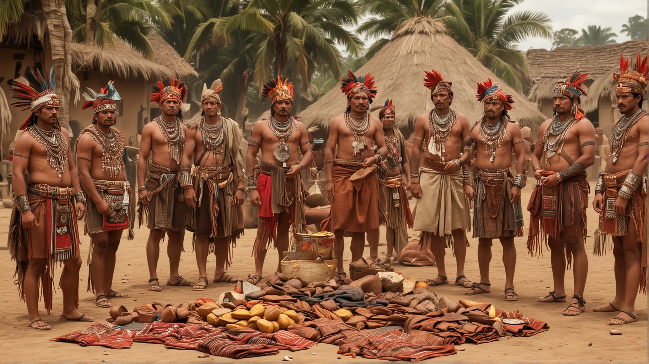 Aztec Merchants Trading with Cocoa and Blankets in Ancient Exchange