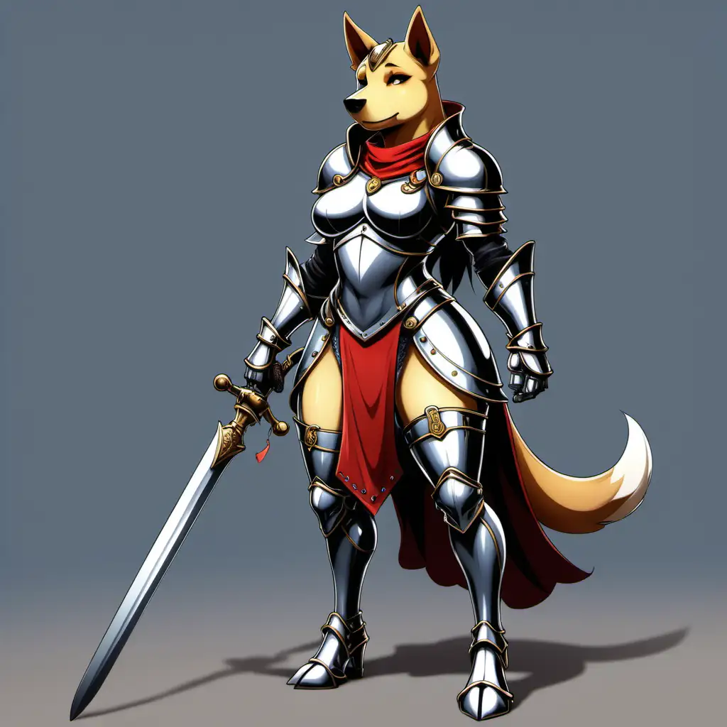 Curvy Anthro Dog Knight in Anime Style