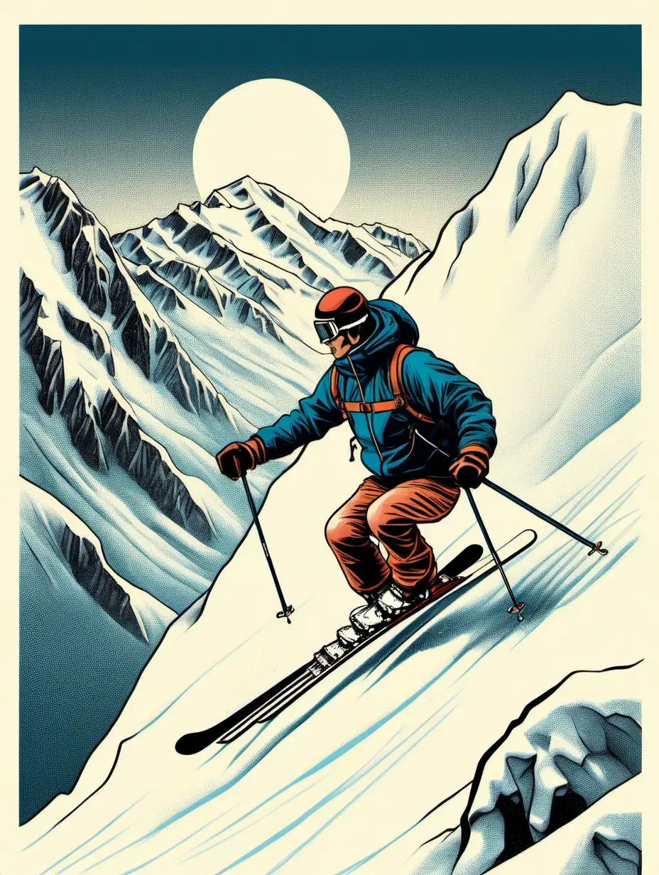 Vintage 80s Skiing Fall in Powdery Snow on Steep Mountains