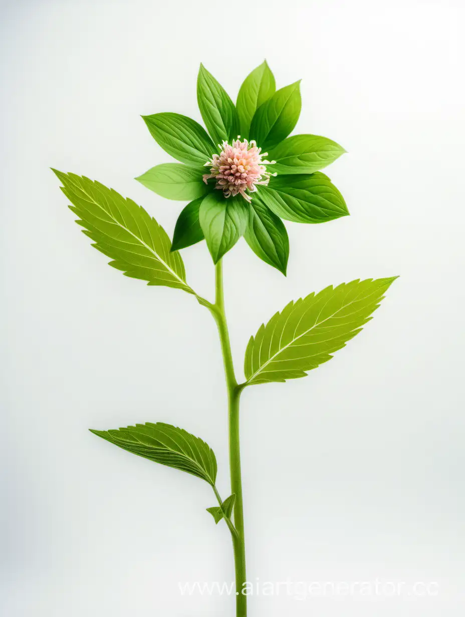 perennials wild BIG flower 8k ALL FOCUS with natural fresh green 2 leaves on white background 