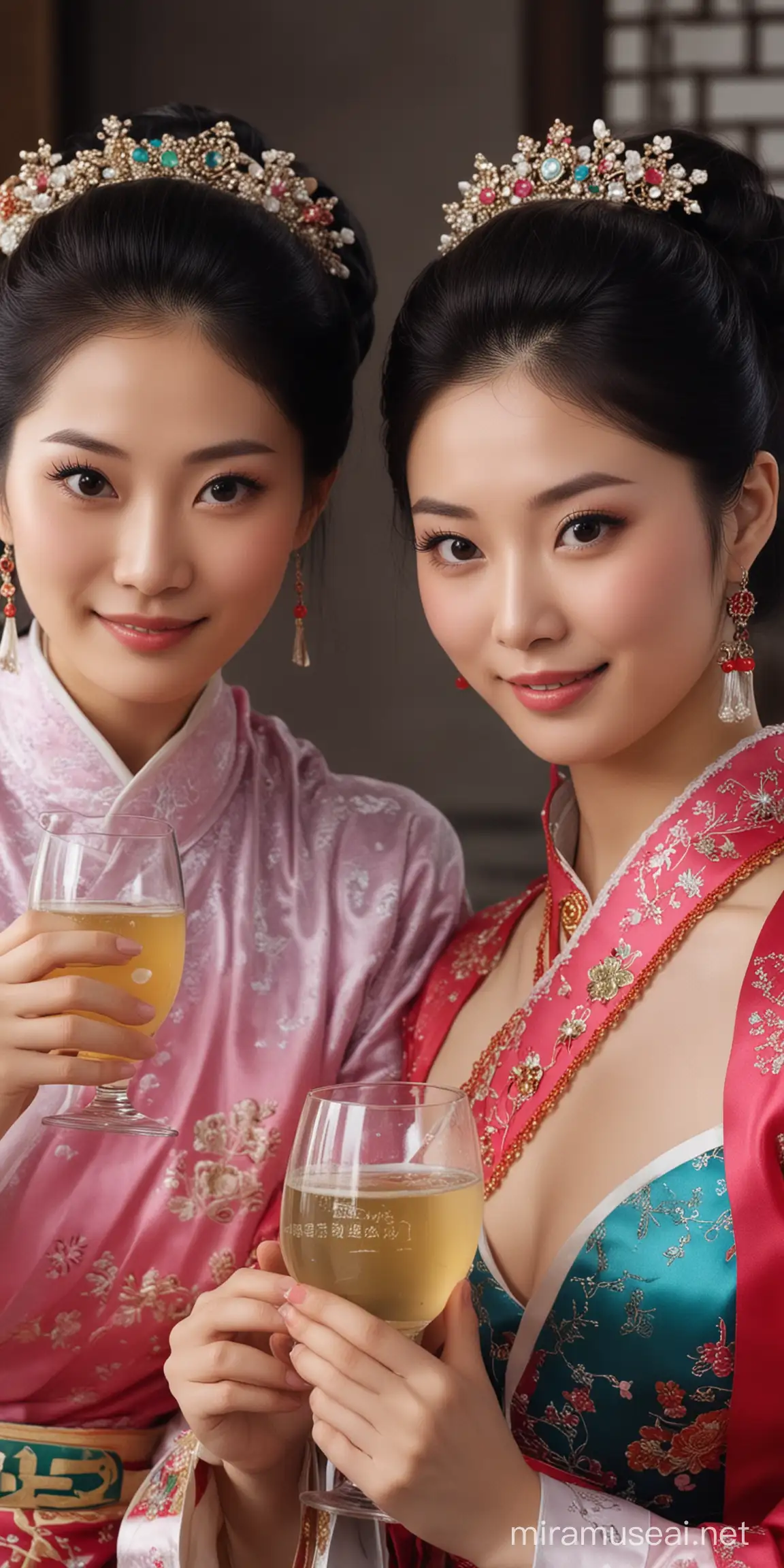 Two Young Chinese Women Enjoying a Drink Together