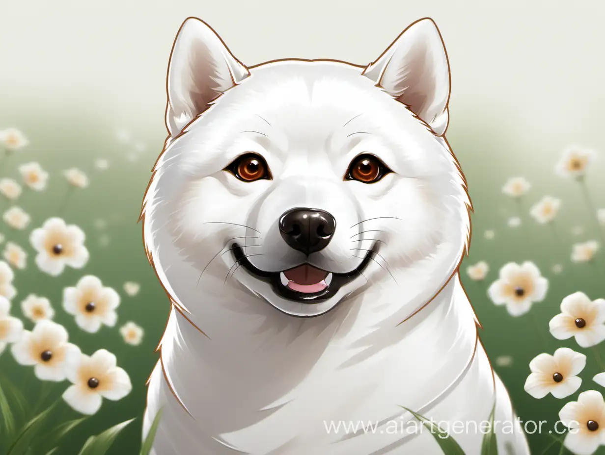 Нарисуй собачку породы сиба-ину белую и игривую с карими глазами белую сзади лето 