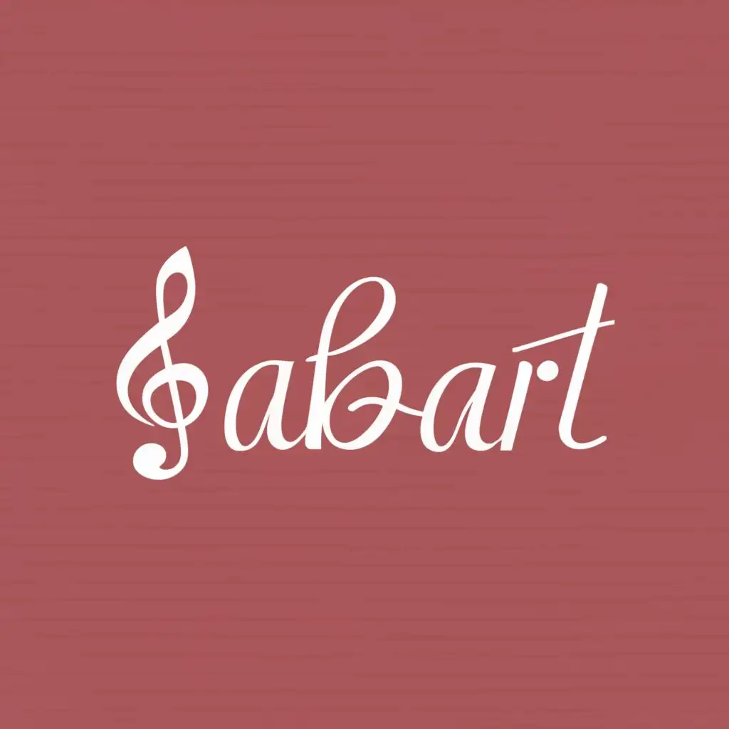 logo, FABART inscription on the staff among the notes, with the text "distinctive name FABART background in dark red...", typography