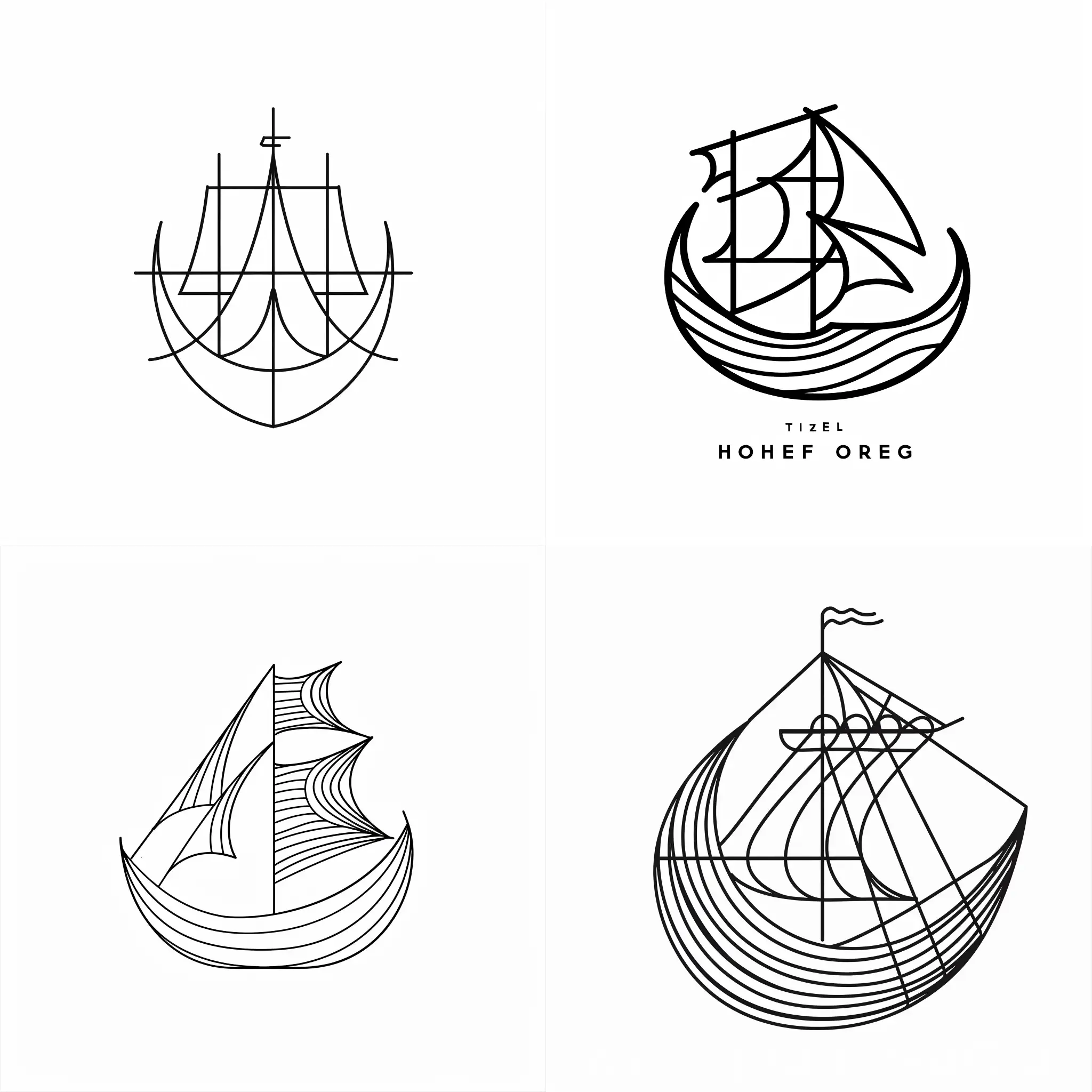minimal line logo of the ship of theseus paradox in philosophy, vector, black lines on white background, flat, dribble, behance, pinterest, award winner.