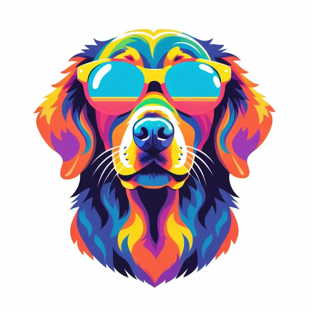 Colorful Psychedelic Retriever Dog with Sunglasses Flat Vector Design