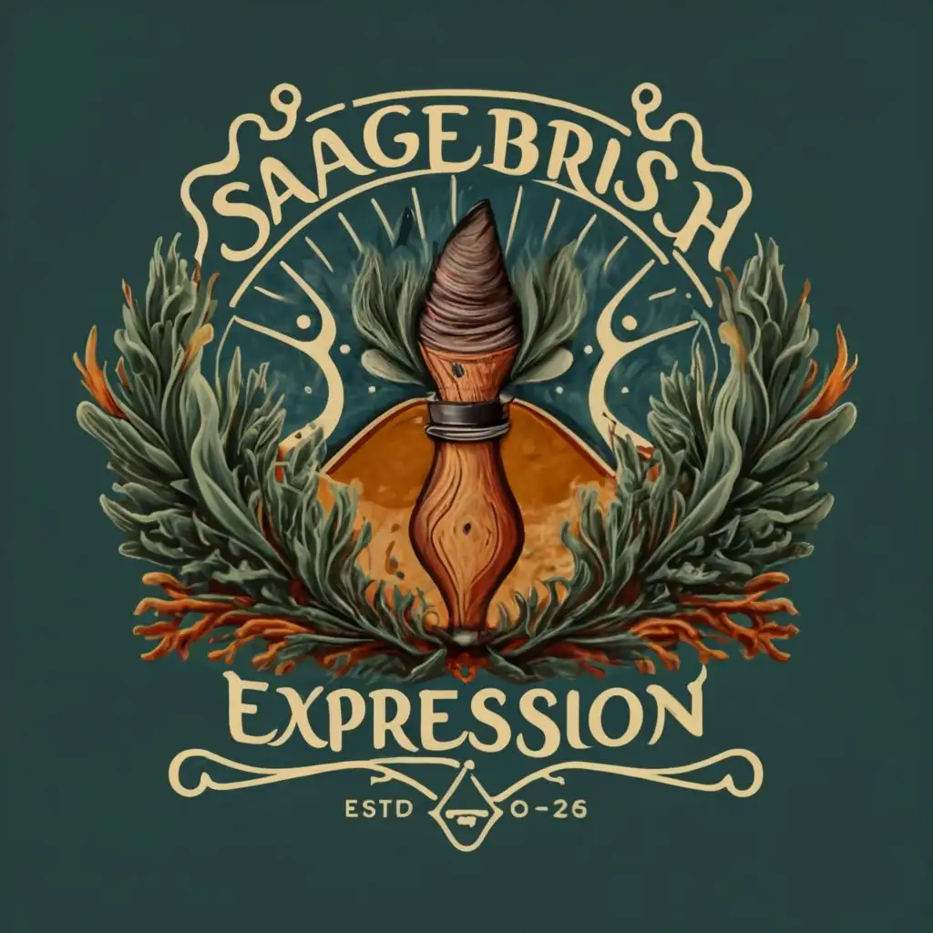 a logo design,with the text "SageBrush Expression”, main symbol:spiritual colours, wisdom, complex,clear background