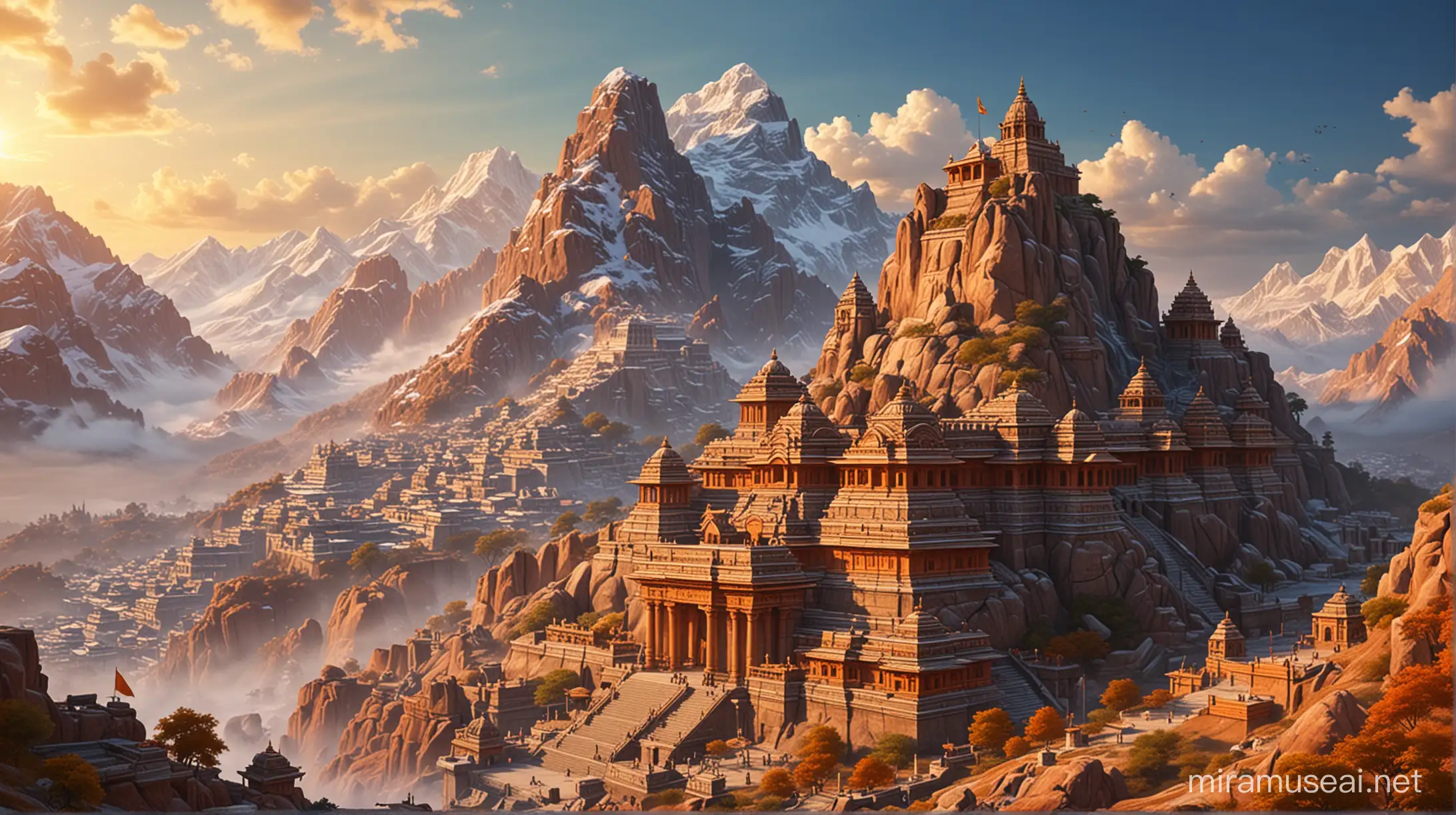 Ayodhya Ram Mandir Scenic Mountain with Lord Shri Ram Lalla in Ultra HD Realism