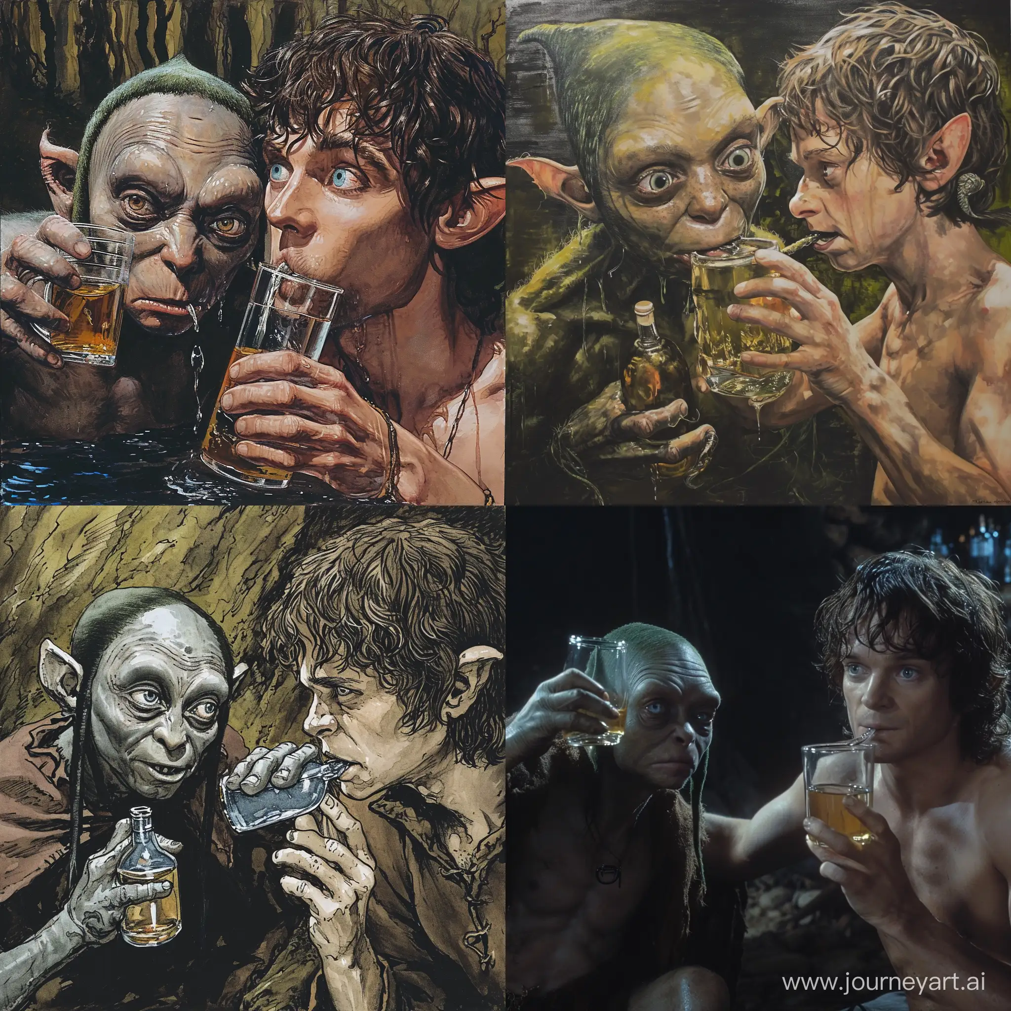 Gollum and Frodo drink vodka