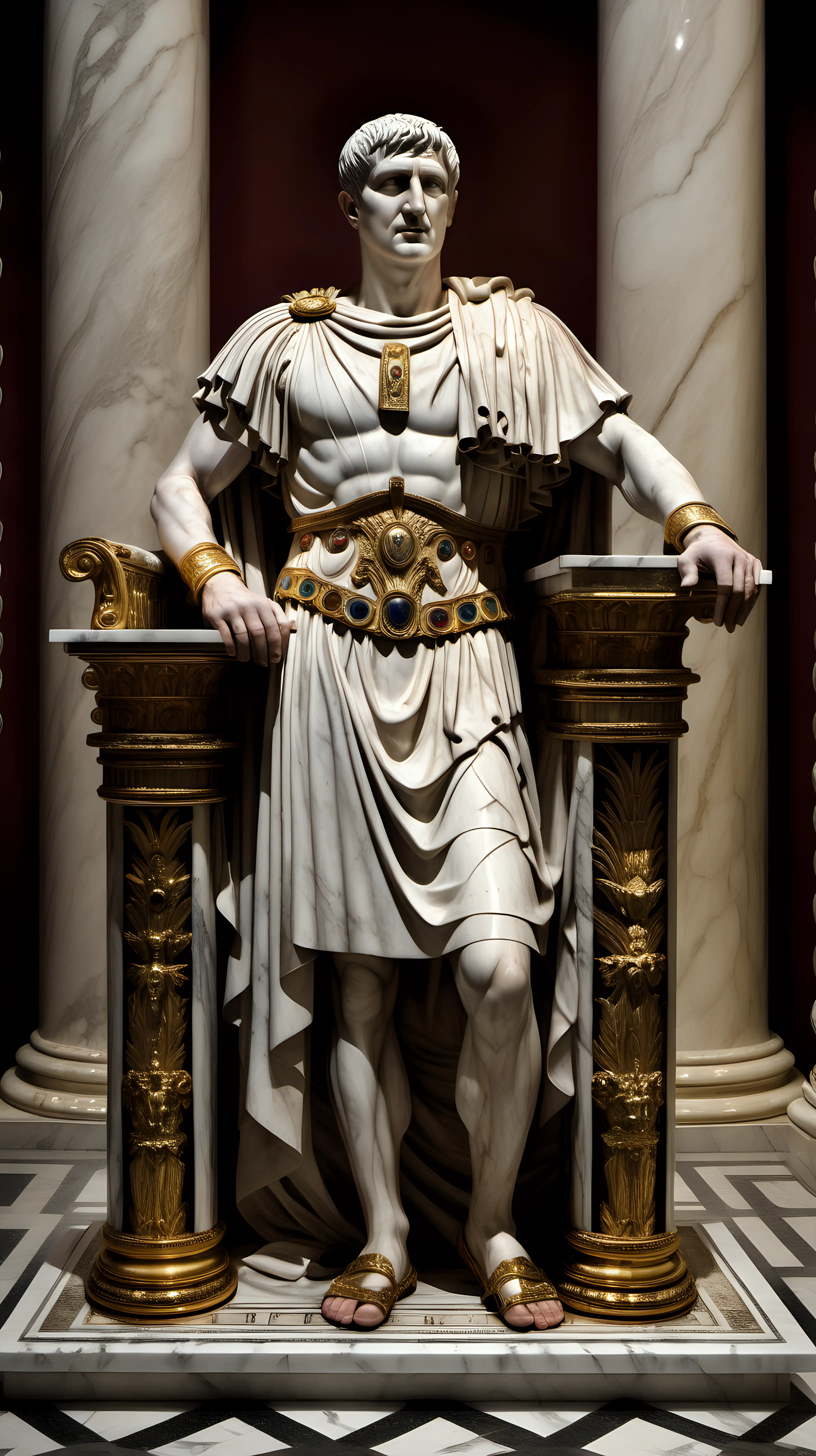Roman Emperor Trajan in Majestic Parade on Sumptuous Throne
