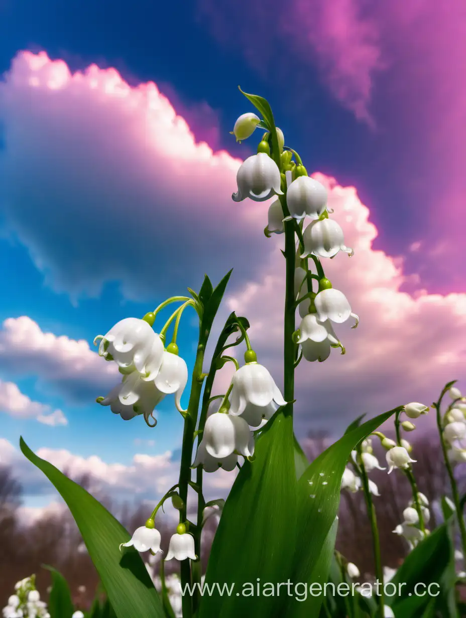 Convallaria majalis, весна, красивое разноцветное небо в облаках, пейзаж