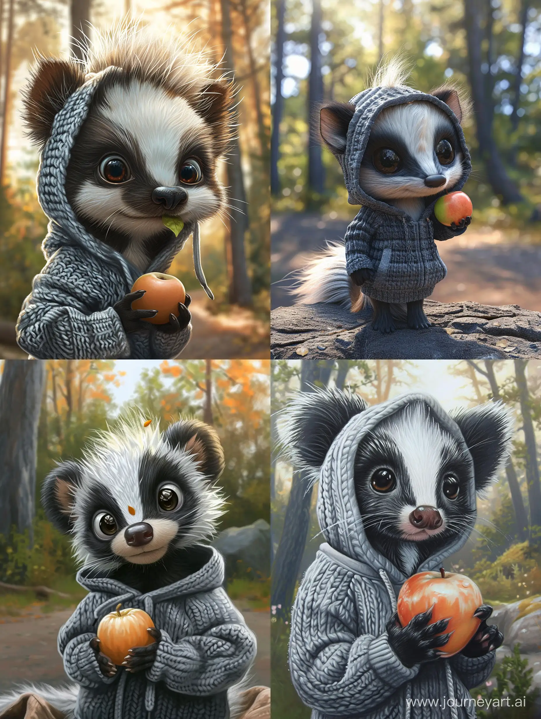 Adorable-Skunk-with-Apple-in-Enchanting-Forest-Scene