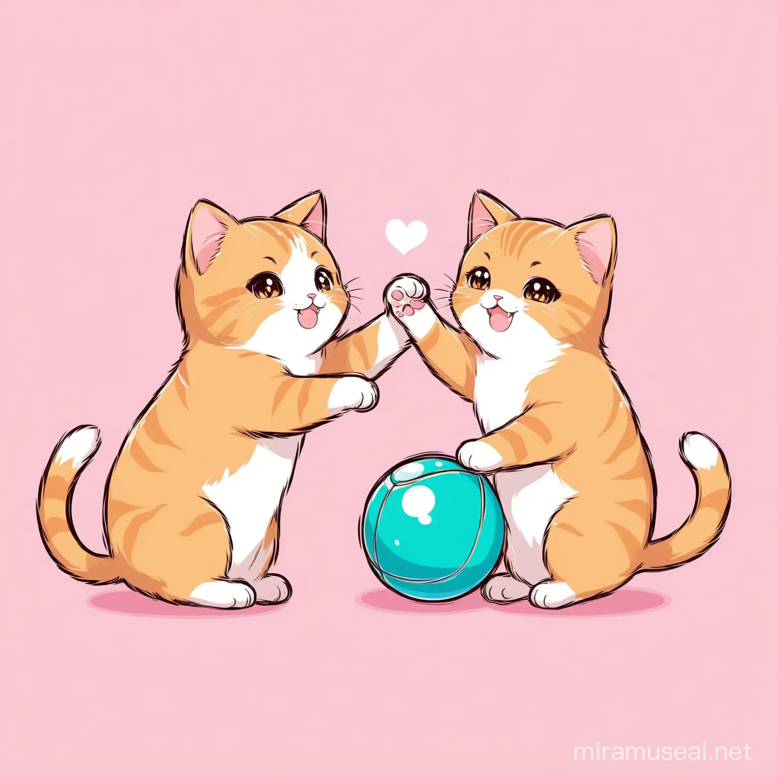 Cute cats playing with a ball 