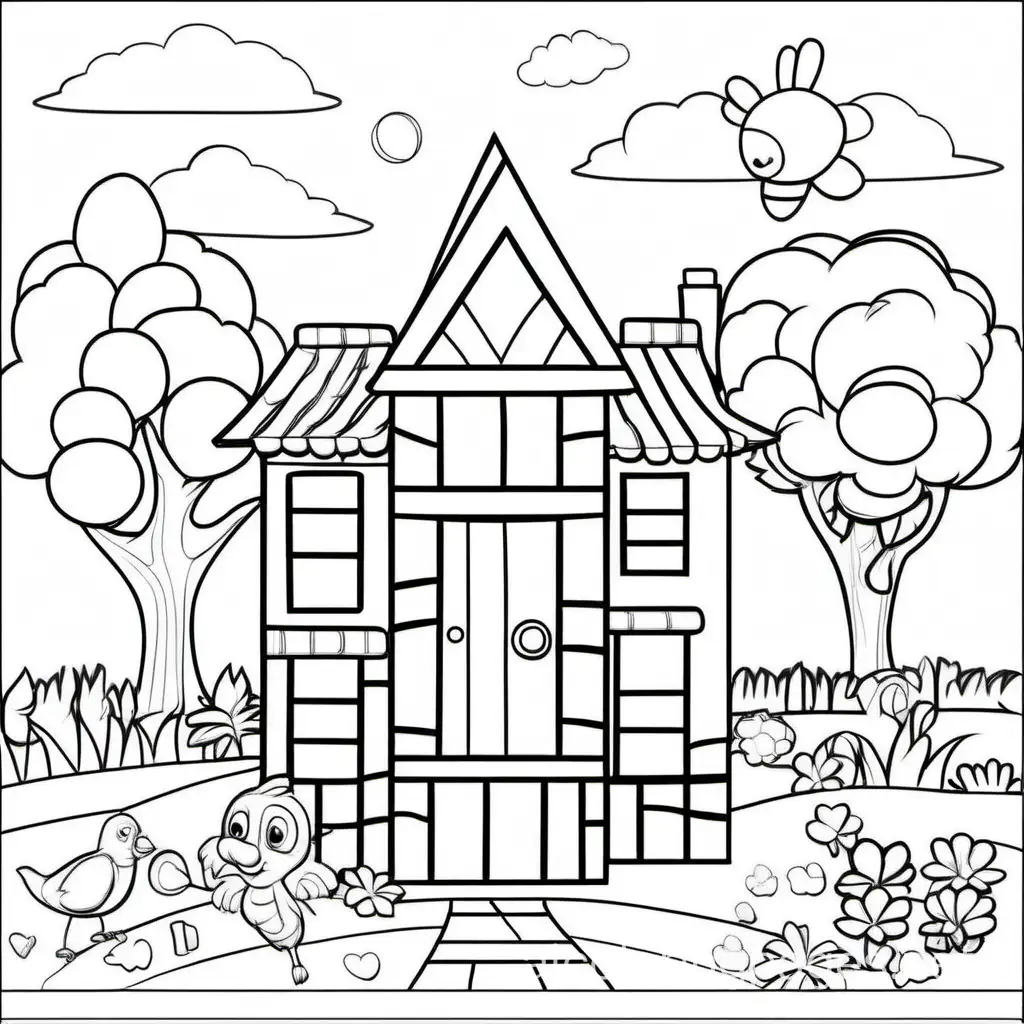 cartoon, Coloring Page, black and white, line art, white background, Simplicity, Ample White Space. The background of the coloring page is plain white to make it easy for young children to color within the lines. The outlines of all the subjects are easy to distinguish, making it simple for kids to color without too much difficulty