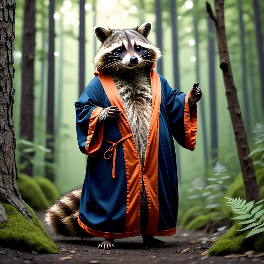 Enchanting Daytime Forest Encounter with Plump Raccoon in Robe