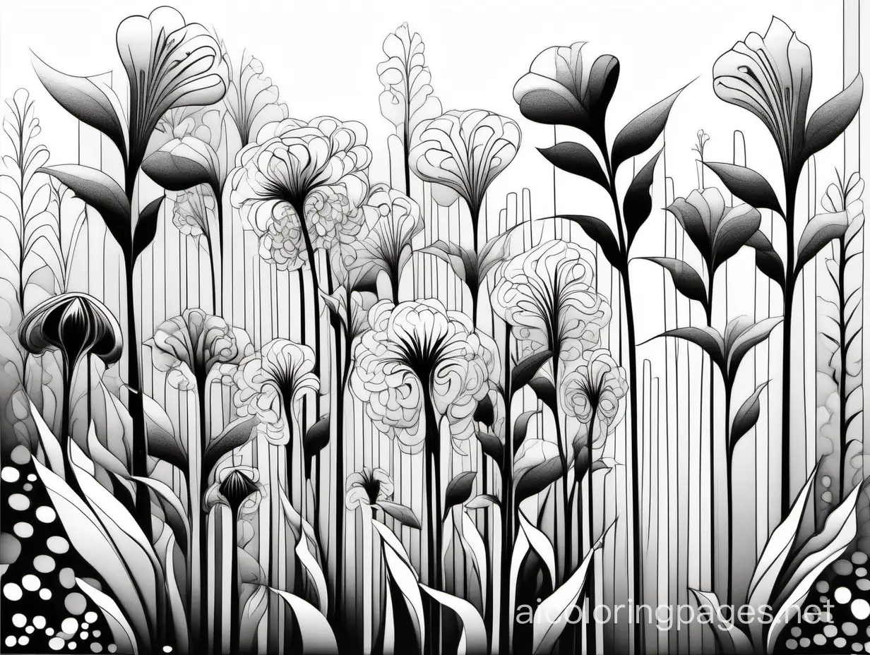 Fantasy-Flowers-Coloring-Page-for-Kids-Multilayered-Line-Art-by-Eyvind-Earle