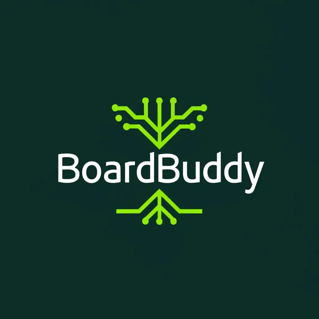 a logo design,with the text "BoardBuddy", main symbol:leaves stemming from electrical circuitry, all stems meet in one main stem, main color: green,Moderate,be used in Internet industry,clear background