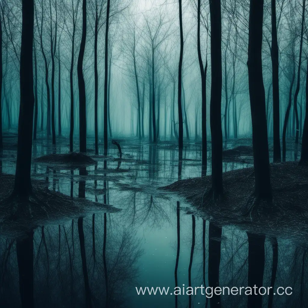 Lonely-Figure-Reflecting-by-the-Misty-Forest-Lake