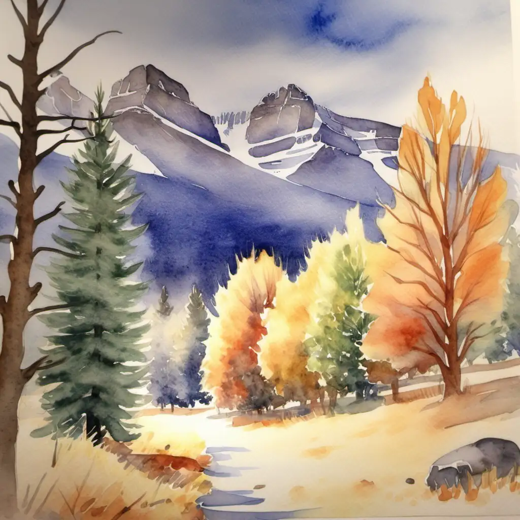 a watercolor painting of the changing of the seasons in Montana
