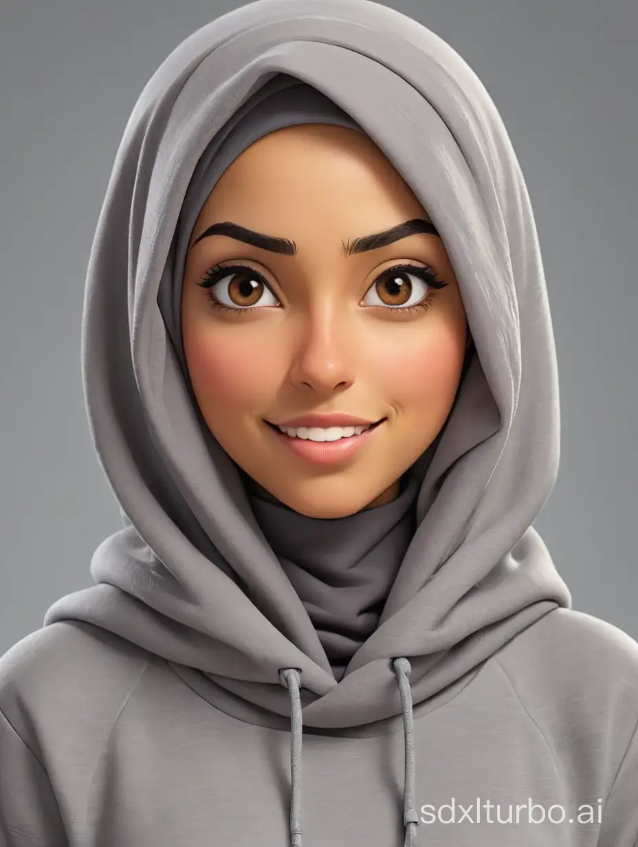 Caricature-of-Woman-in-Hijab-and-Hoodie-Against-Gray-Background