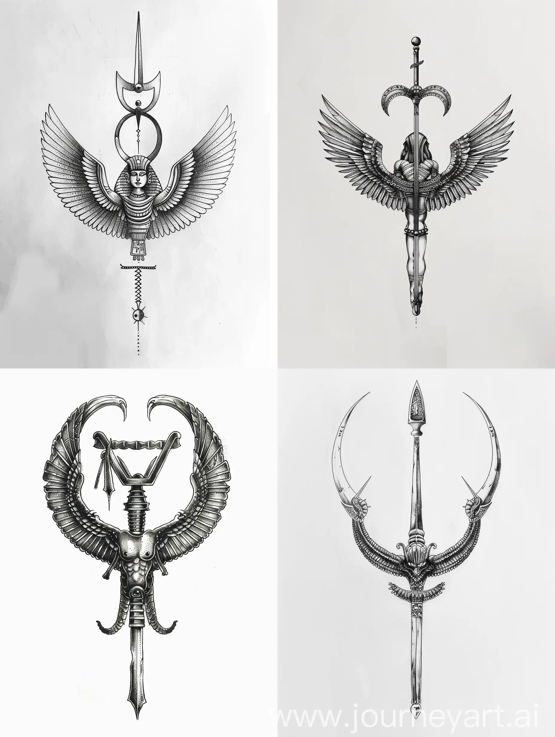 minimalist egyptian mythology, Osiris tattoo design sketch, white background, symmetry


