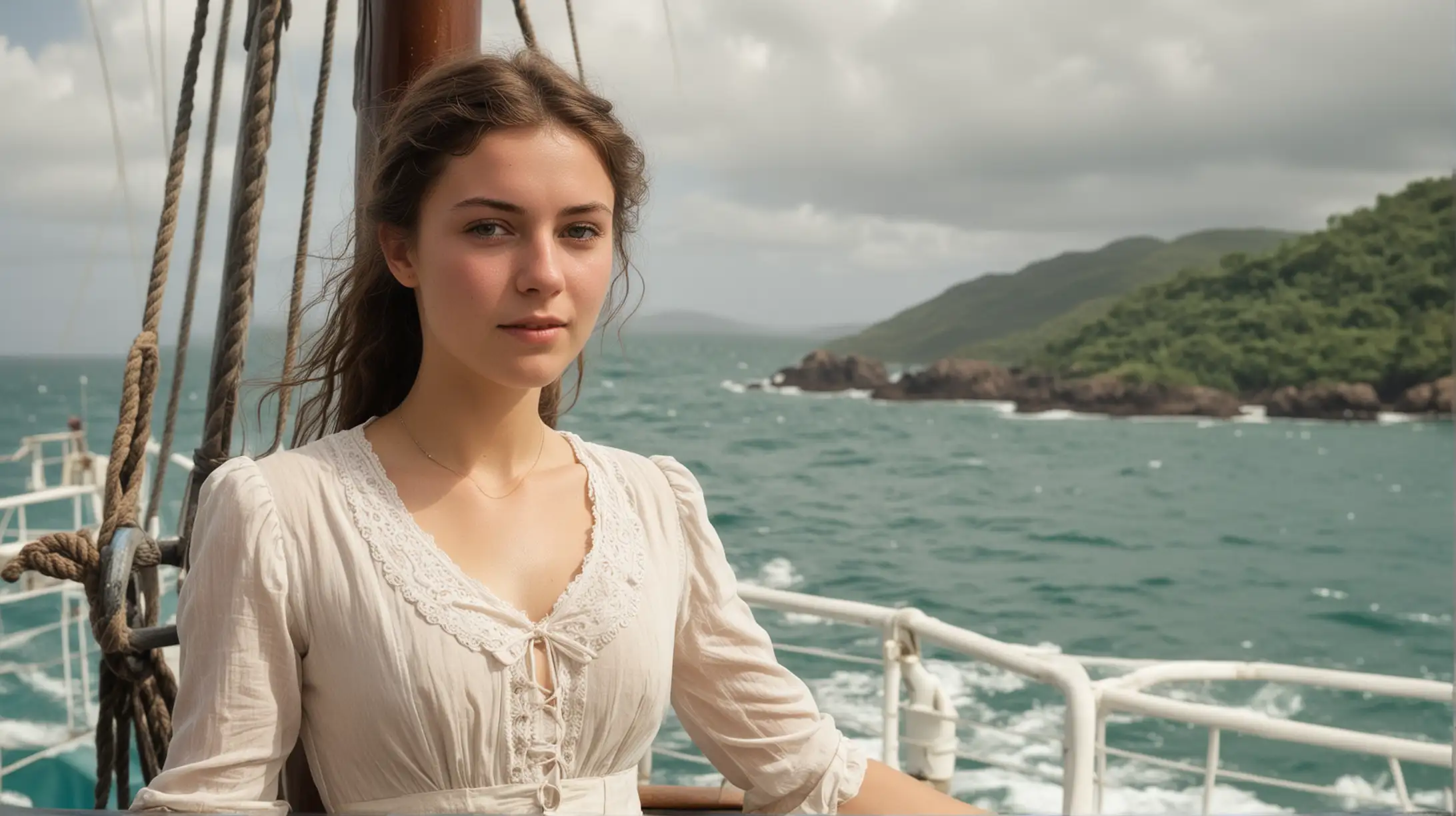 22 year old Young British wife 1880s, on a ship out at sea in the tropics, hot, sweaty