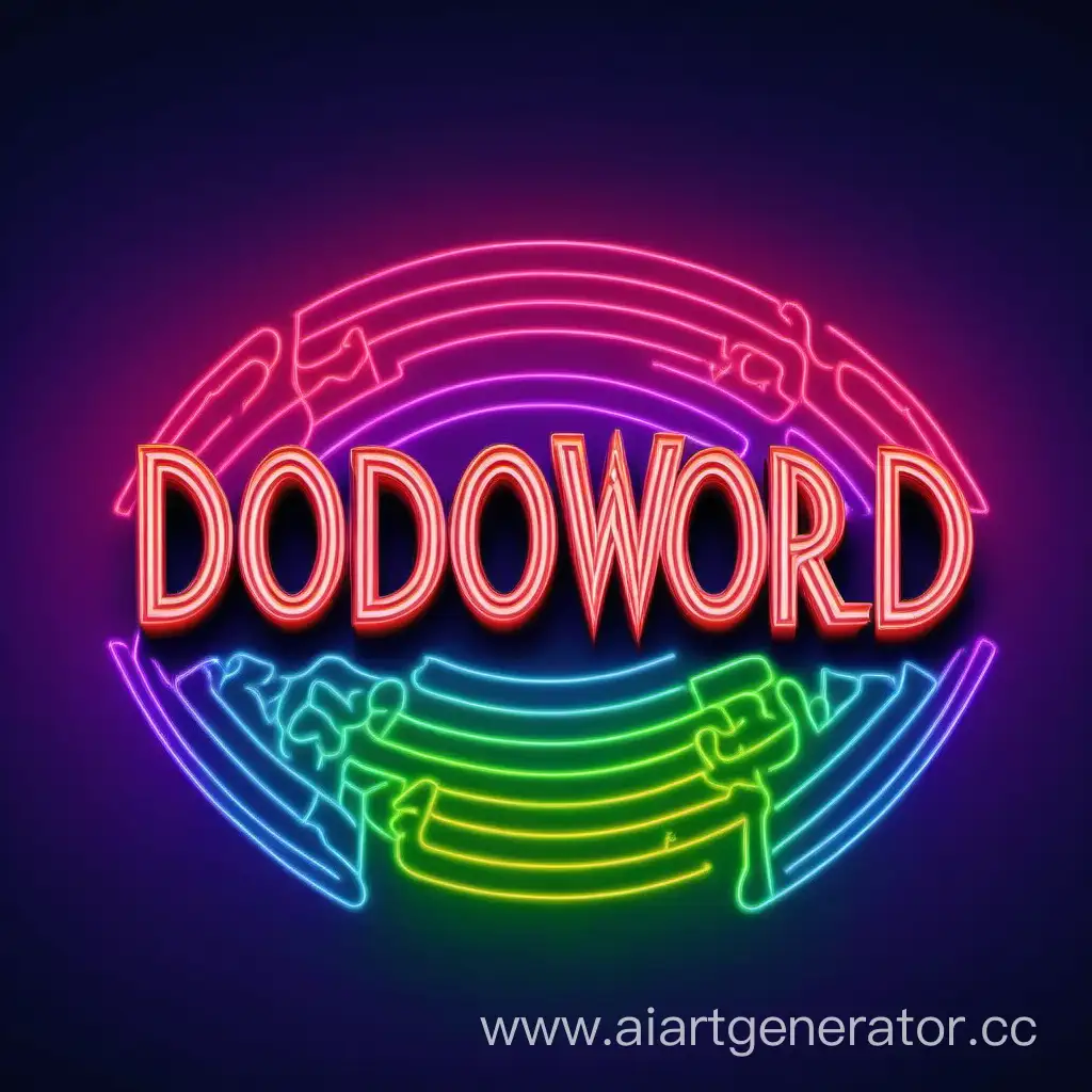 неоноворадужный фон с надписью DodoWorld