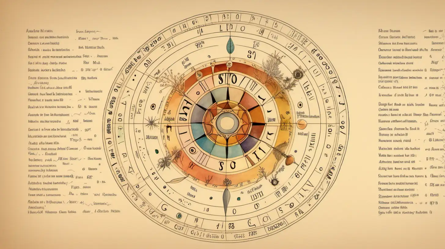 Astrological Wheel with Earth Elements on Light Beige Paper