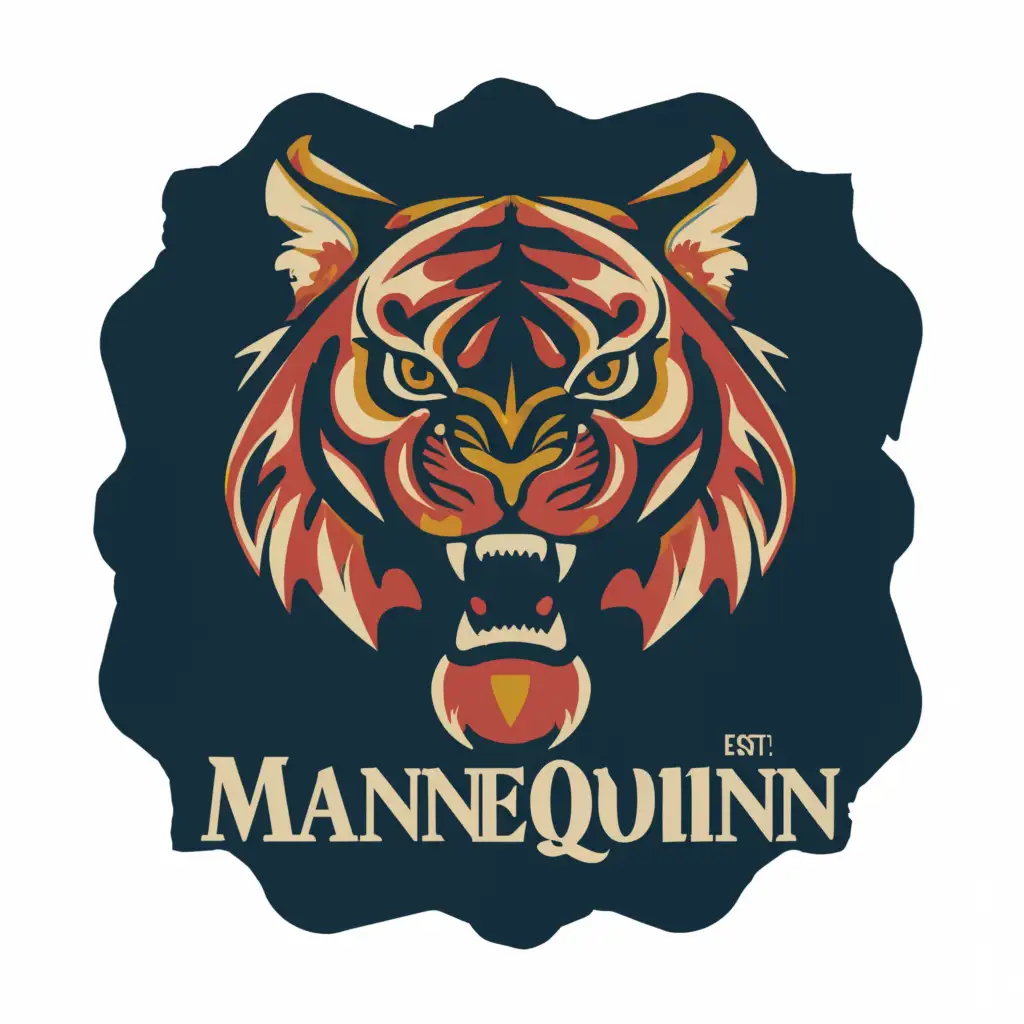 a logo design,with the text "ManneQuinn", main symbol:


tiger


,complex,clear background