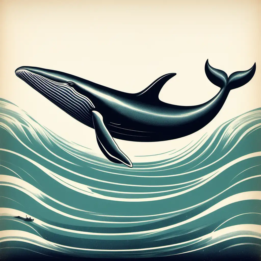 Majestic Midcentury Illustration of a Humpback Whale