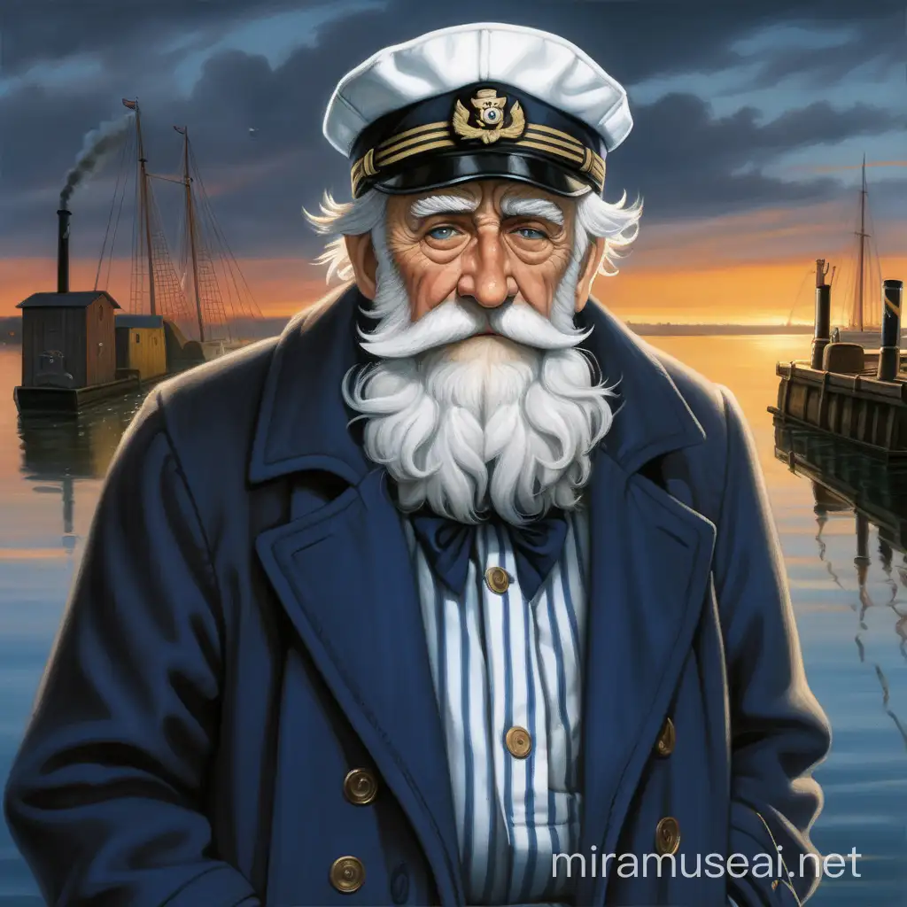 Weathered Sailor with Pipe on Evening Dock