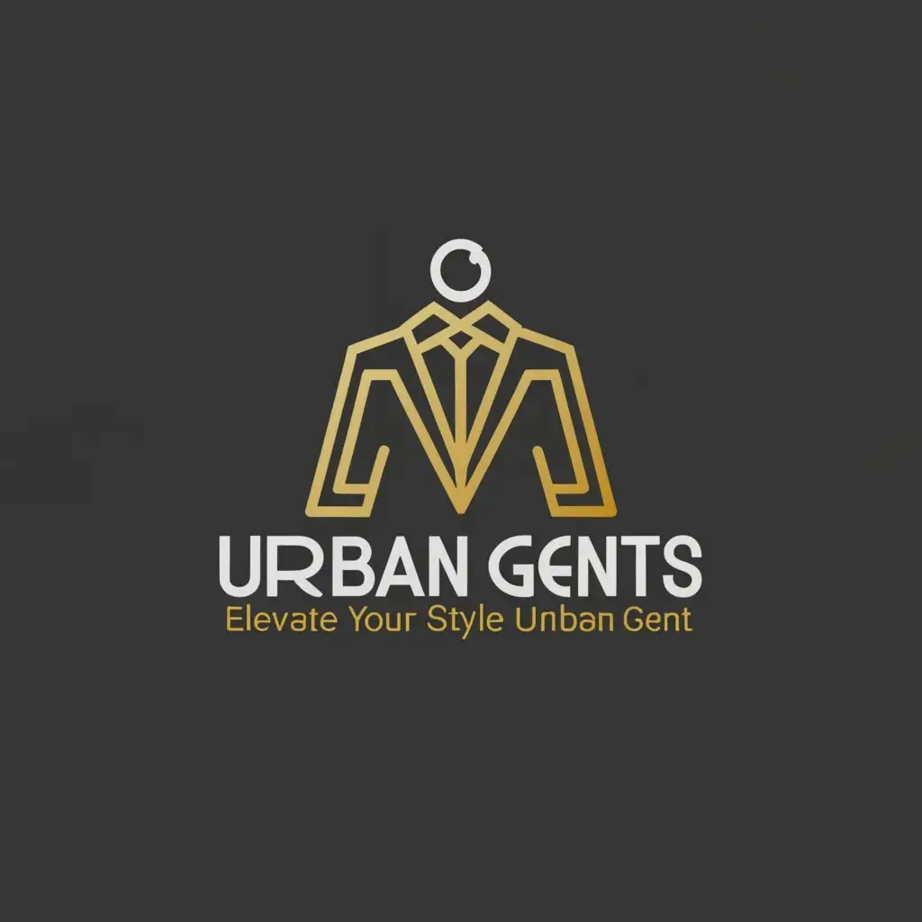 a logo design,with the text "Urban Gents", main symbol:suite and a tie with dark silver colour and the text with gold colour , the slogan "Elevate Your Style, Embrace the Urban Gent" with super white colour,Moderate,clear background