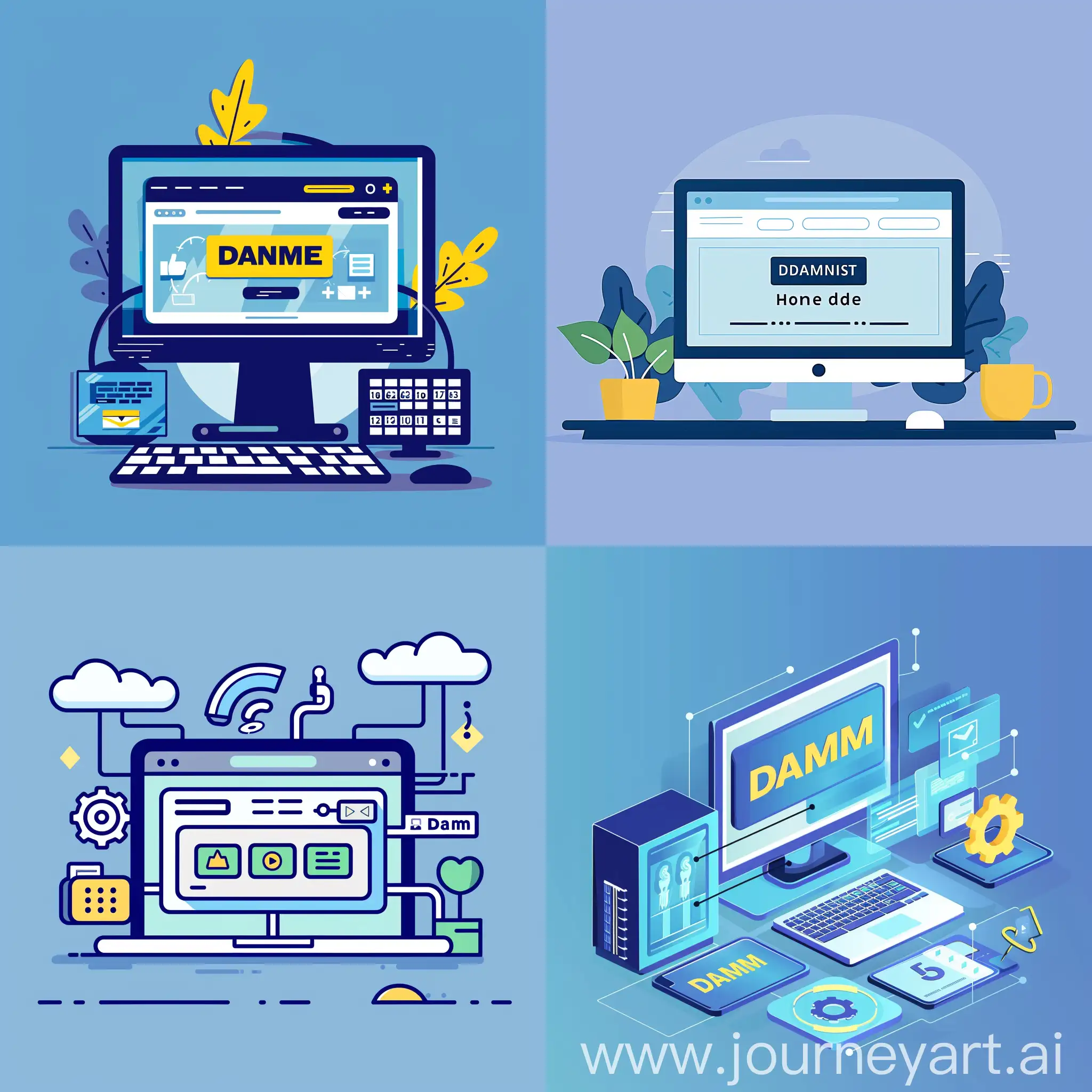 illustration a minimal graphic image about "Domain and Host in a website" with simple blue plain color background (code: #62dde5)
