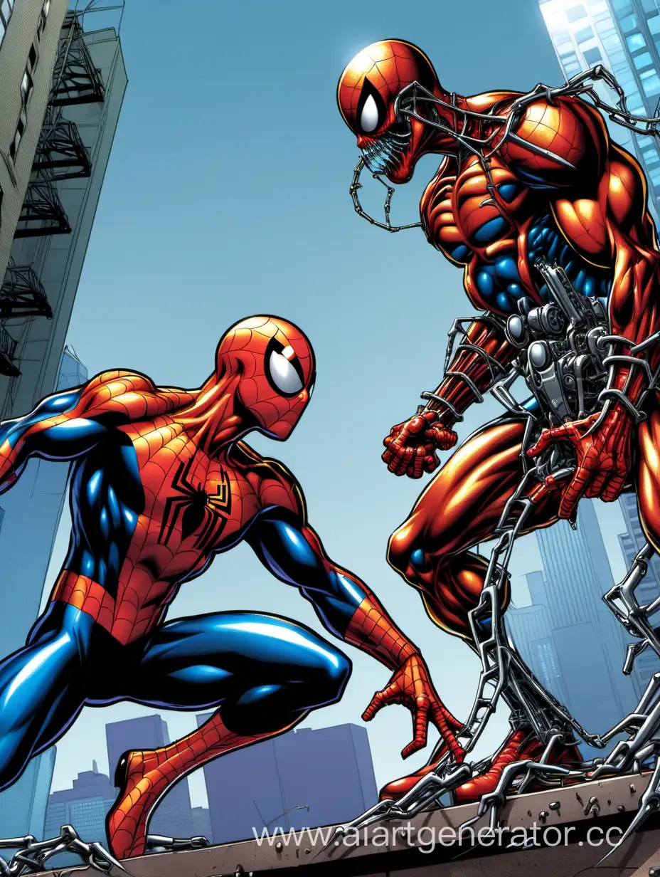 Epic-Showdown-SpiderMan-Battles-The-Terminator-in-a-HighStakes-Confrontation