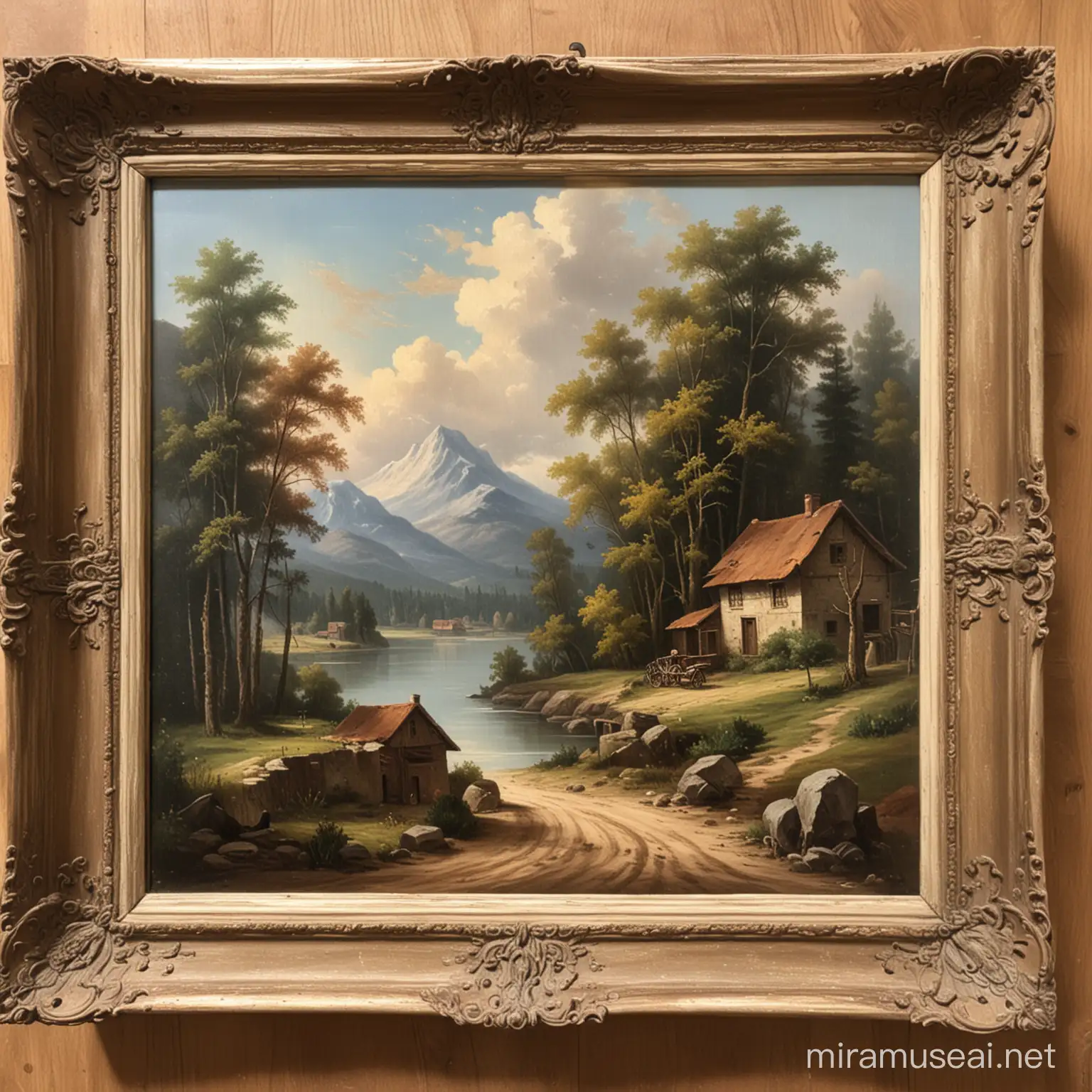 Classic Oil Painting of a Serene Countryside Landscape