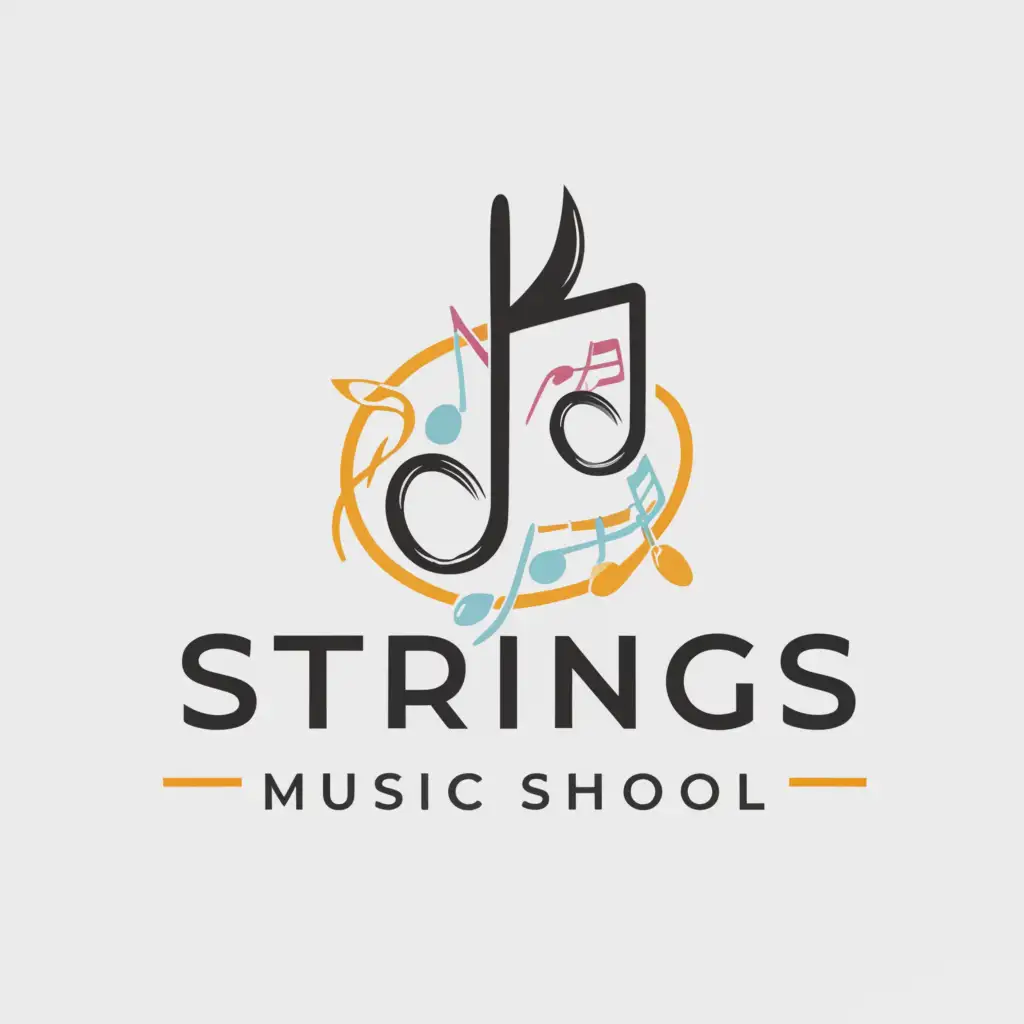 a logo design,with the text "Strings Music school", main symbol:quaternote,Moderate,be used in Education industry,clear background