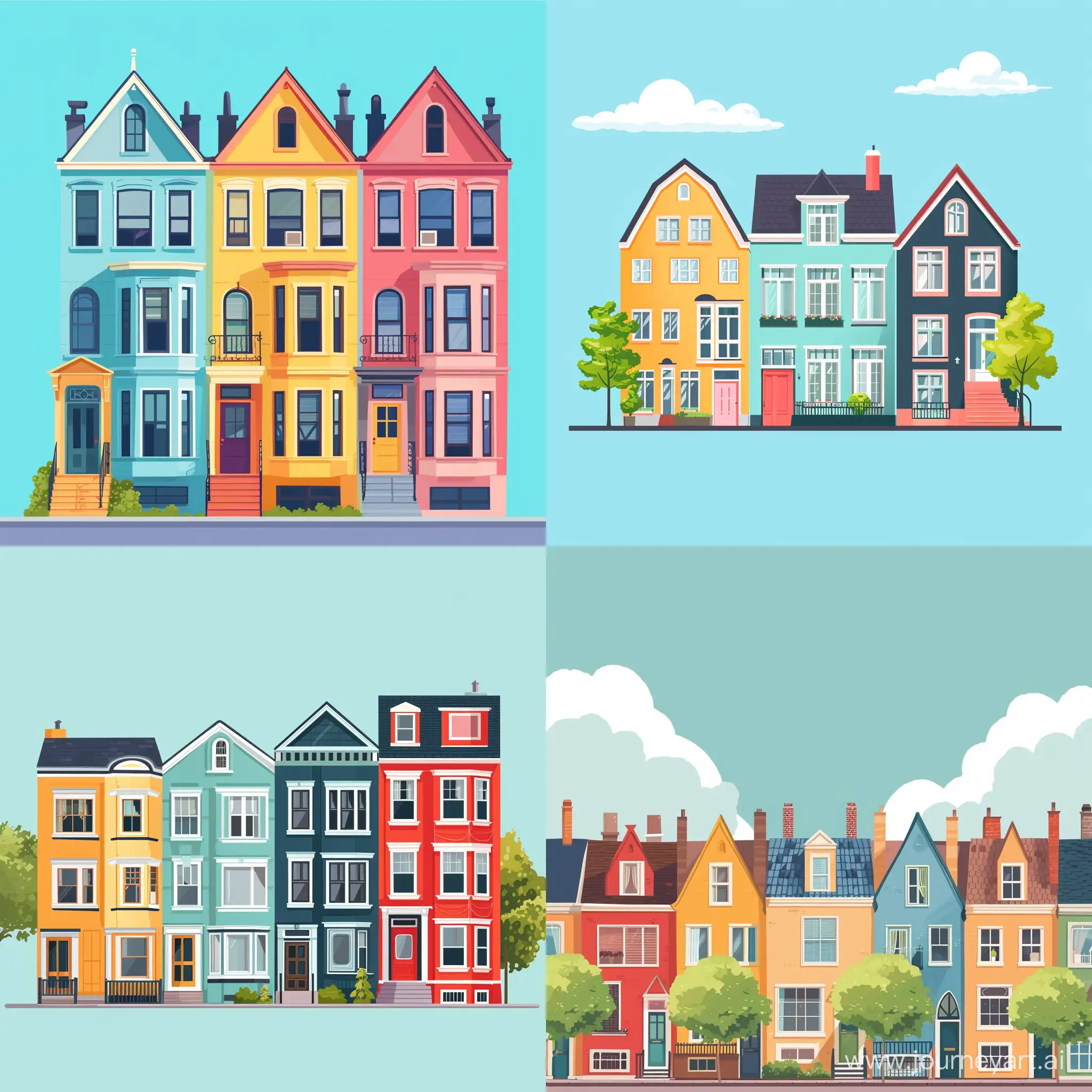 colorful houses in cartoon flat style