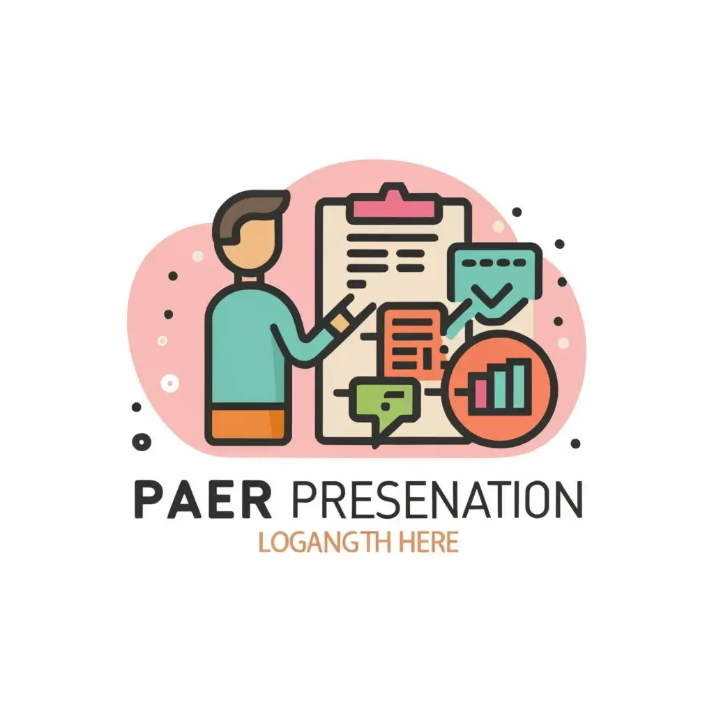 logo, student giving paper presentation, with the text "paper presentation", typography, be used in Technology industry