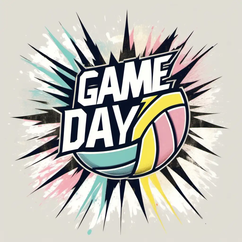 Vibrant Game Day Volleyball Art with Distressed Pastel Aesthetic