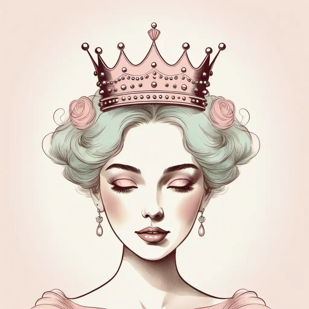 illustration, one coquette whimsical  
a crown,soft, pastel colors, incorporate a touch of vintage-inspired design, and focus on conveying a charming and flirtatious vibe