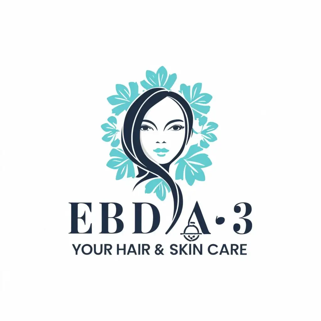 LOGO-Design-for-Ebdaa3-Elegant-Beauty-Girl-with-Blue-Flowers-Symbolizing-Hair-Skin-Care-in-the-Spa-Industry