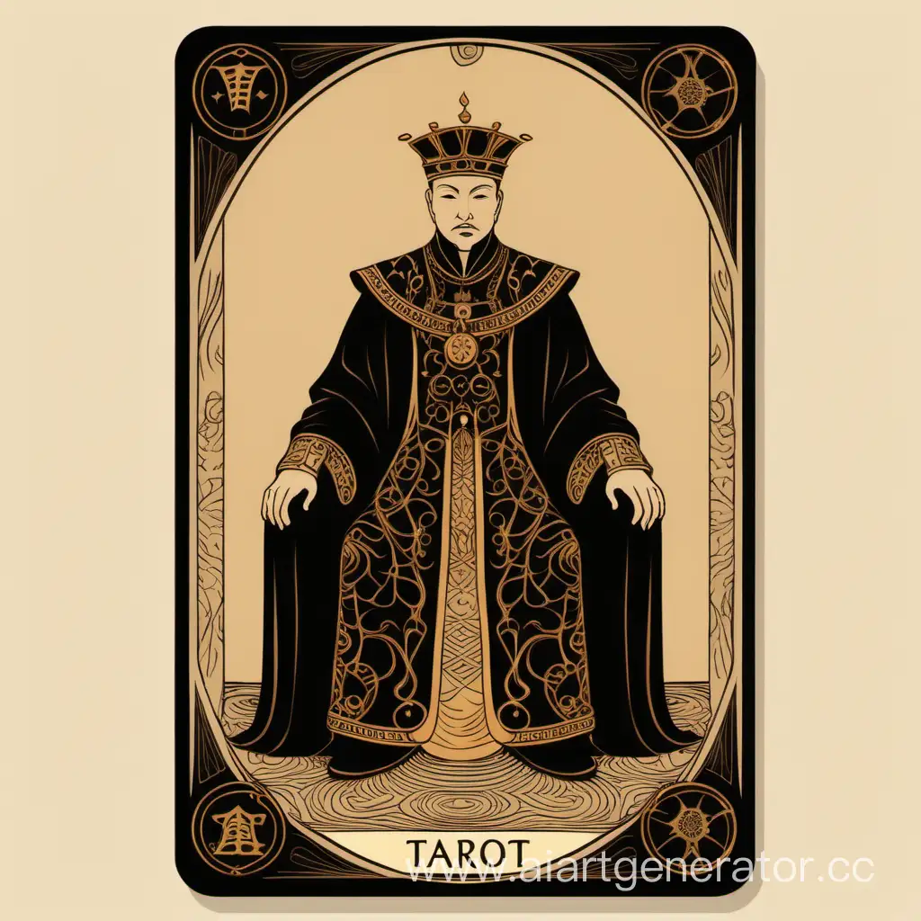 карта таро, карта чёрного цвета, бежевый рисунок, мужчина император, бежевый фон