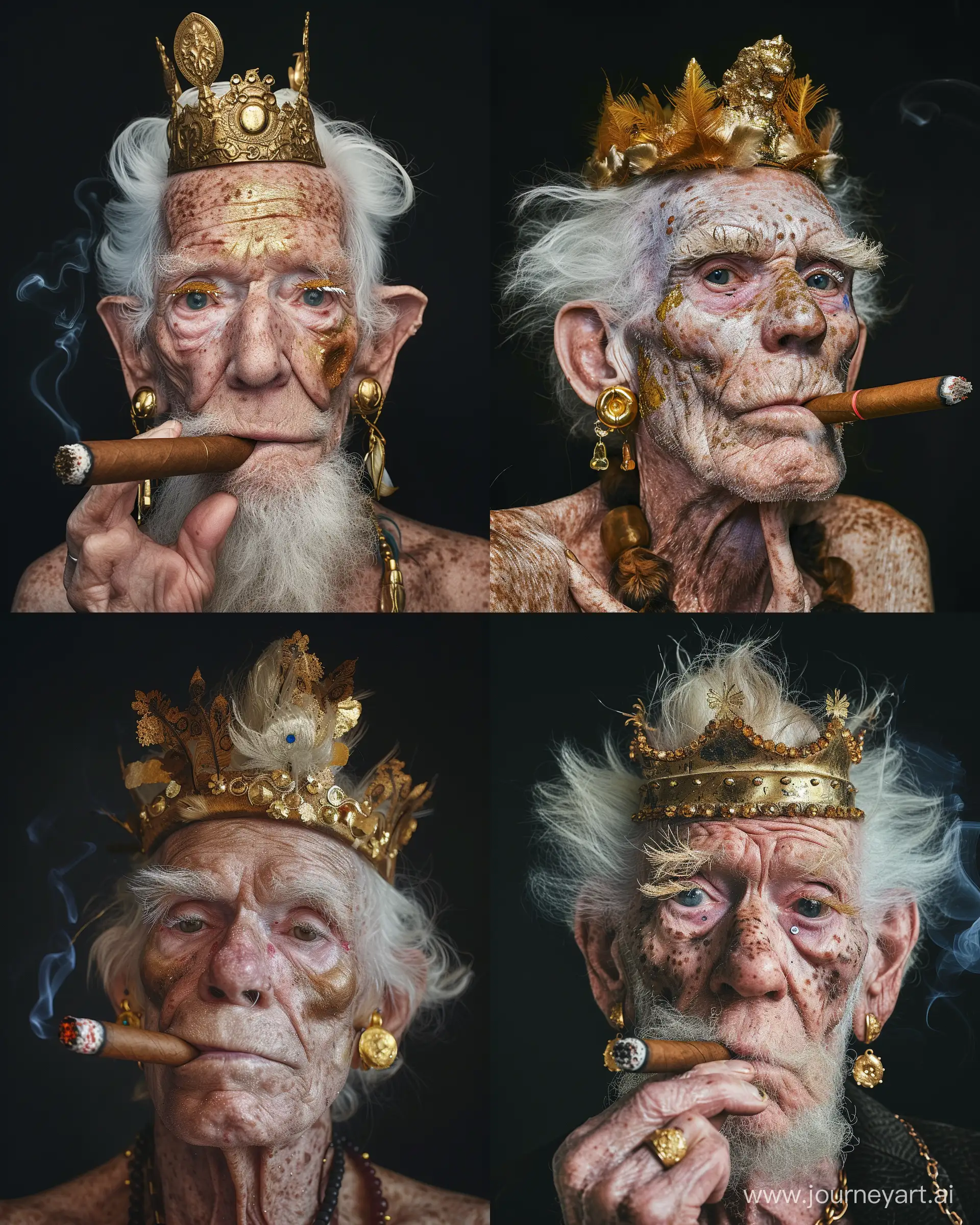 Eccentric-Elder-in-Golden-Crown-Striking-Portrait-of-an-Aged-Dandy-with-Wildlife-Aesthetic