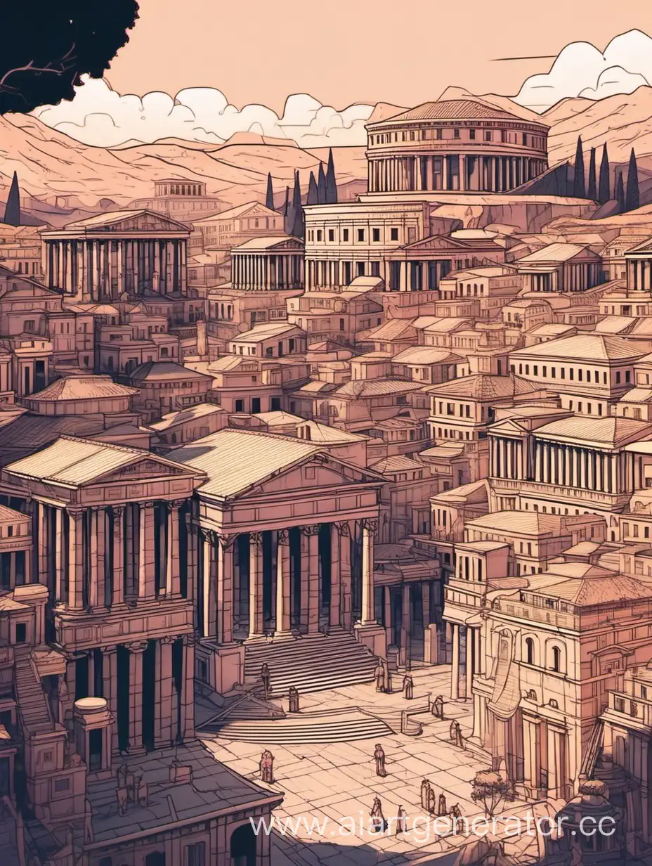 Ancient Roman city in lofi aesthetics precise linework