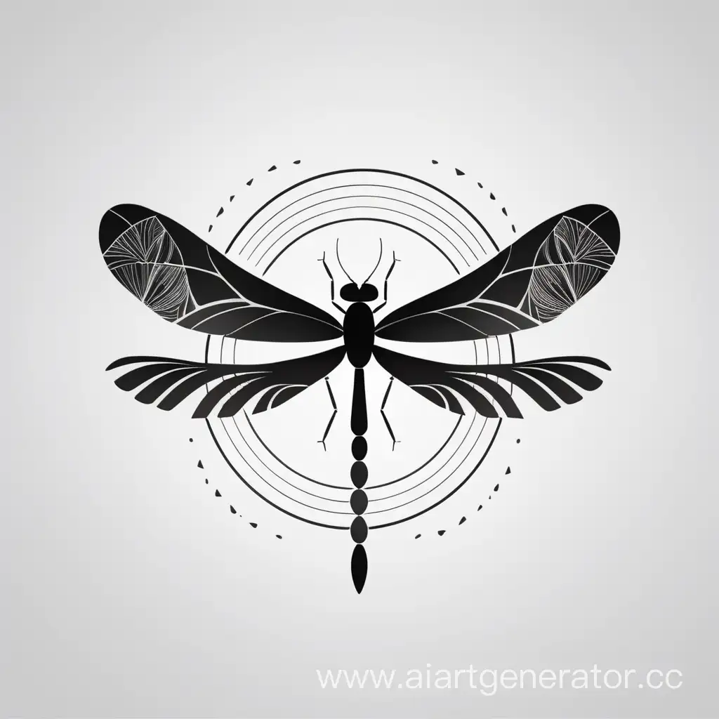 черно белый очень минималистичный логотип в виде стрекозы с узорами на крыльях
