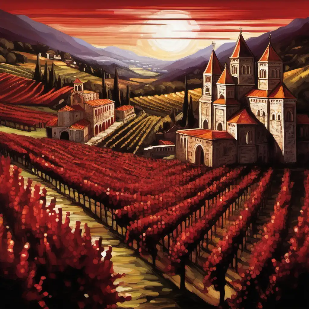 Imagine a bold, hand-painted masterpiece in the Dungeons and Dragons style, depicting a rich, crimson-red wine sourced from diverse monasteries scattered across the enchanting realm of Atherdal. Crafted with unwavering devotion, each brushstroke on this canvas tells a tale of commitment and expertise, as these holy abodes dedicate themselves to winemaking, sustaining their pious way of life.

The wine, portrayed with a profound and complex hue reminiscent of the most intricate fantasy landscapes, mirrors the layers of flavors meticulously cultivated and aged over centuries. With every sip, the viewer can almost taste the unique character imparted by different monasteries, forming a deep connection with their preferred sanctum.

The label is a detailed work of art, capturing the essence of Dungeons and Dragons aesthetics. The serene silhouette of a monastery stands against a backdrop of rolling vineyards, showcasing the divine and artisanal aspects of the wine. Each stroke on the label is a testament to the passion and craftsmanship that went into creating this elixir, inviting consumers to embark on a visual journey through the enchanted vineyards of Atherdal.