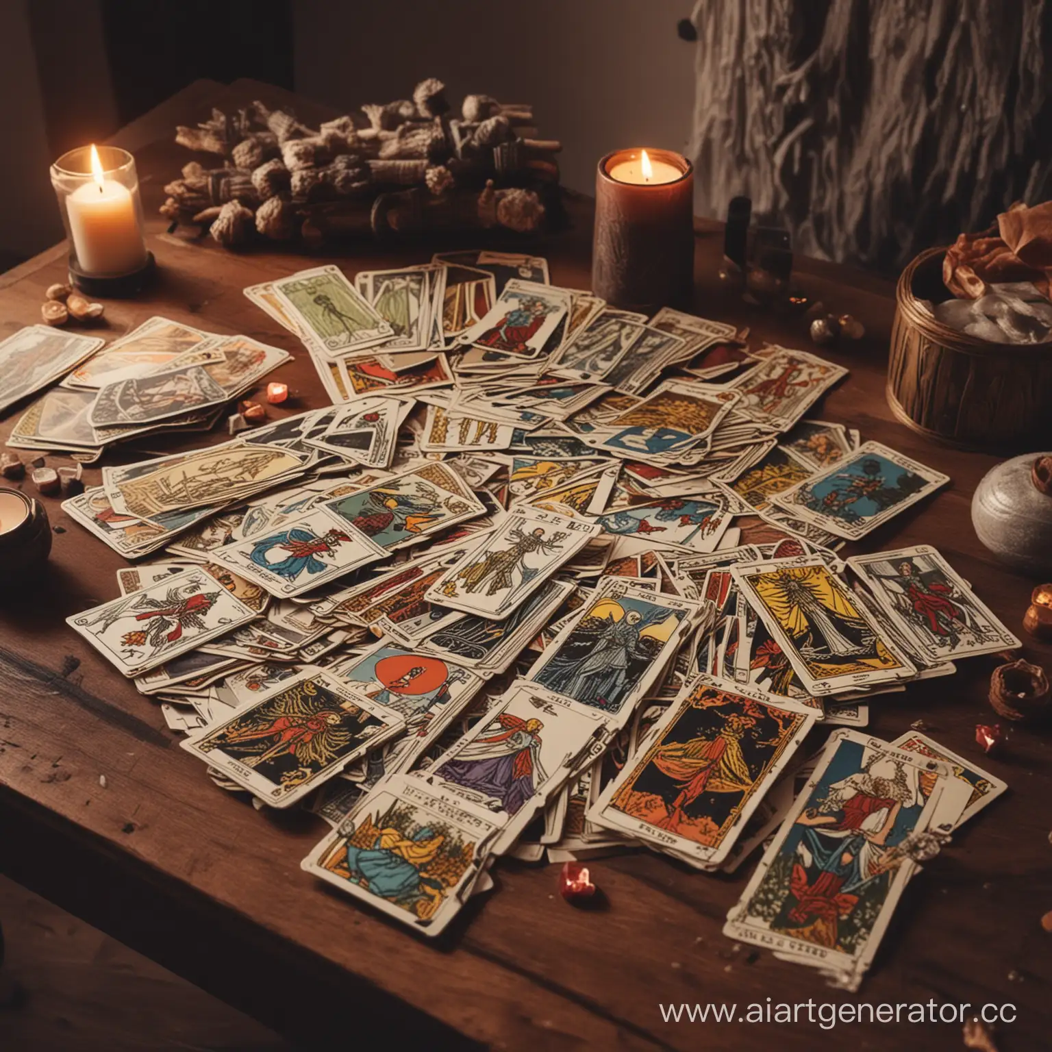 Cozy-Room-with-Tarot-Cards-Spread-on-Table
