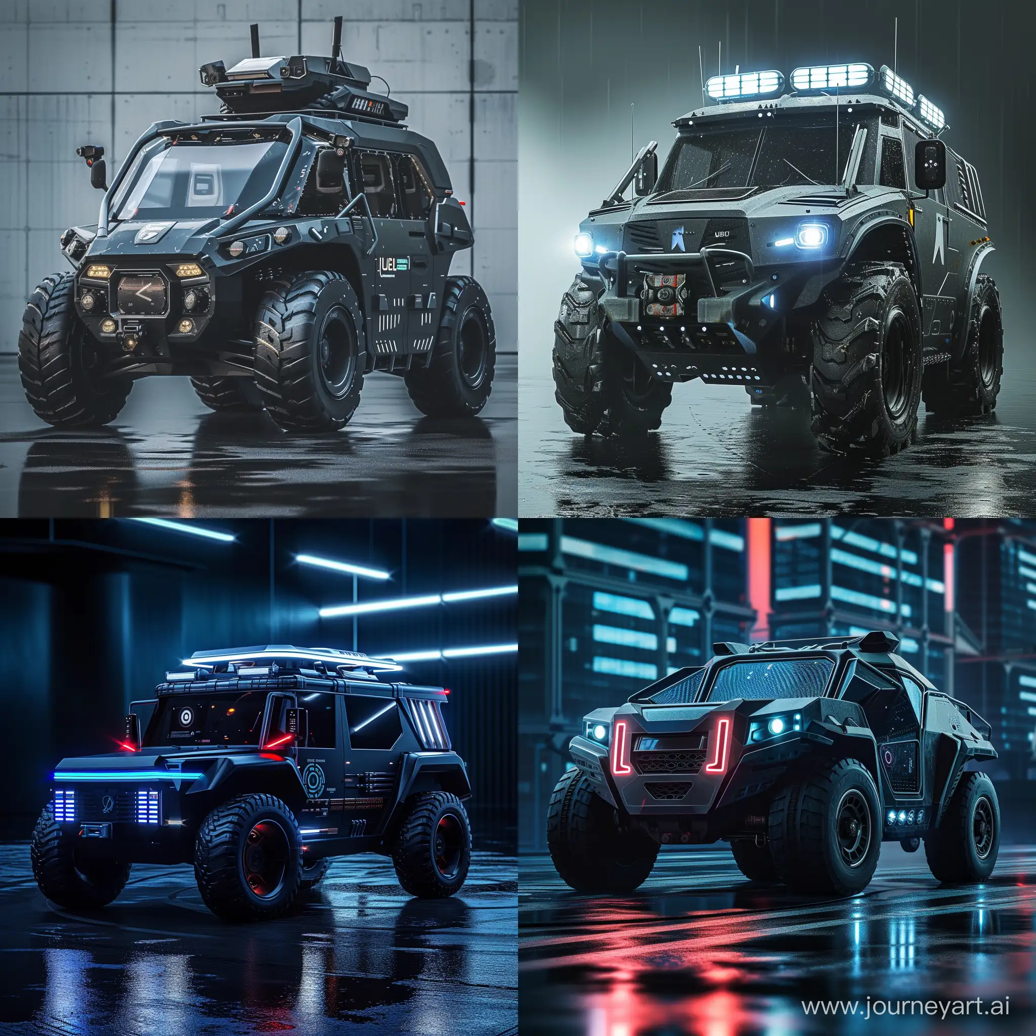 Futuristic UAZ Patriot, strong artificial intelligence technology, in cinematic futuristic style