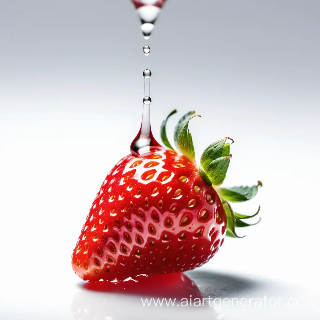 Juicy-Strawberry-with-Long-Gel-Drop-on-White-Background