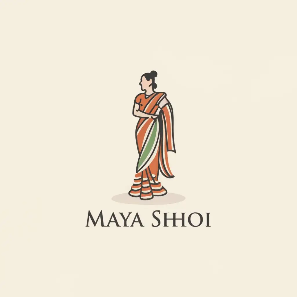 a logo design,with the text "maya shoi", main symbol:woman in saree,complex,clear background